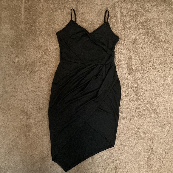 Black cocktail party asymmetrical dress with crisscross back, medium/large - Picture 12 of 12